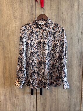 Lafayette 148 Classic Silk Floral Button Down Dark Academia Shirt M